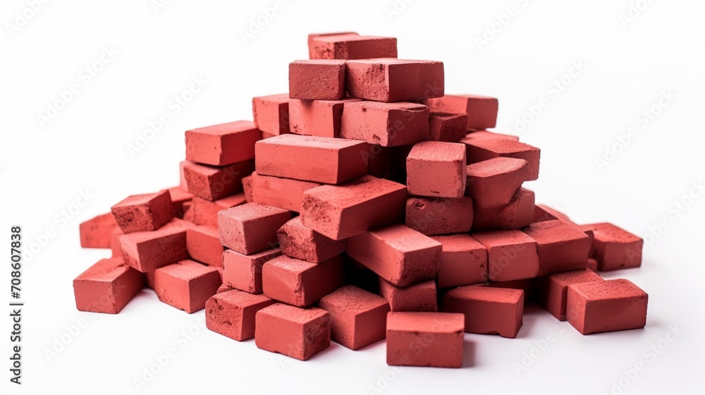 a pile of red building bricks on a white background.