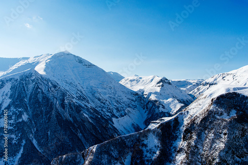 Caucasus mountain range Georgia. Gudauri with beautiful Caucasus mountains on background.