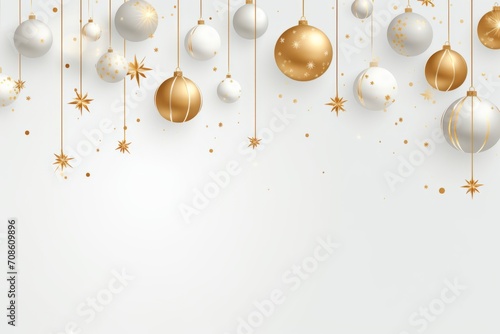 Festive christmas background with white and gold ornaments