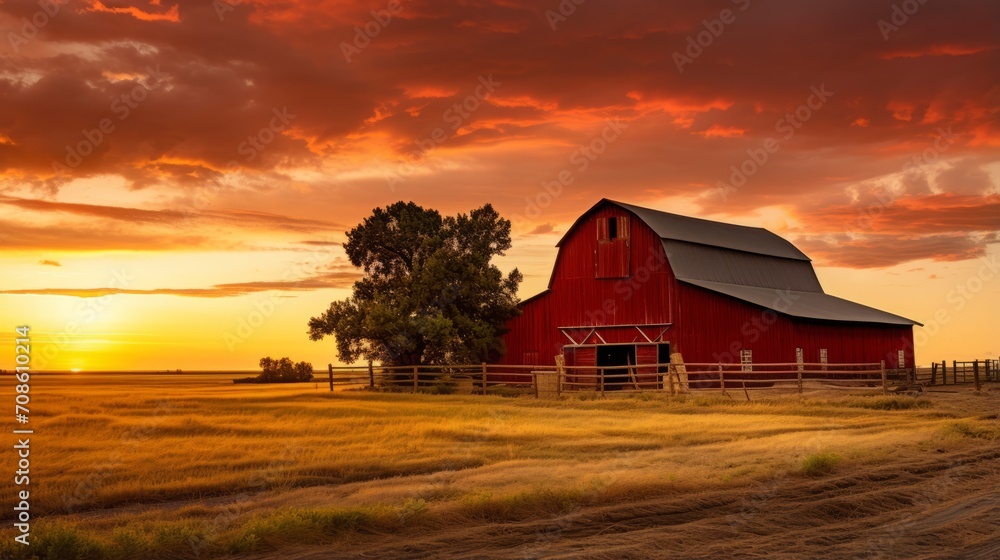 Peaceful countryside barn bathed in the warm colors of sunset Peaceful countryside barn bathed in the warm colors of sunset
