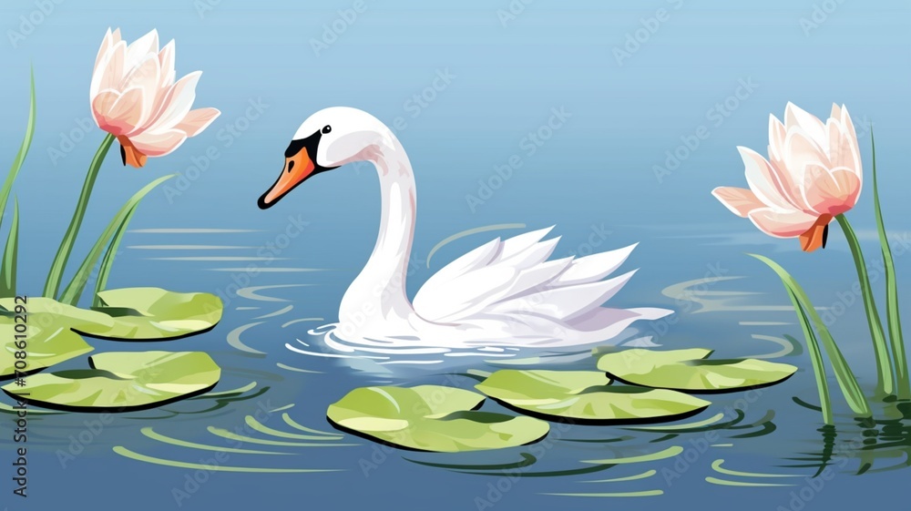 Obraz premium White duck swimming in a calm lake picture Ai generated art