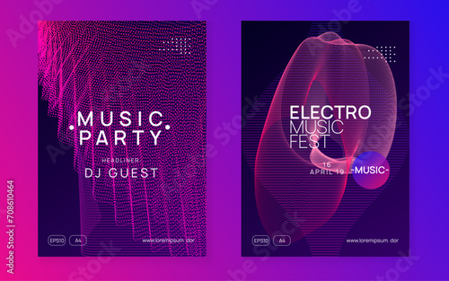 Neon dance flyer. Electro trance music. Techno dj party. Electronic sound event. Club fest poster.