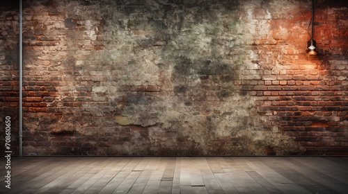 Blank studio with paper background and brick wall in a grunge style  Generative AI.