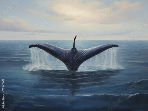 blue whale die into the water  photo
