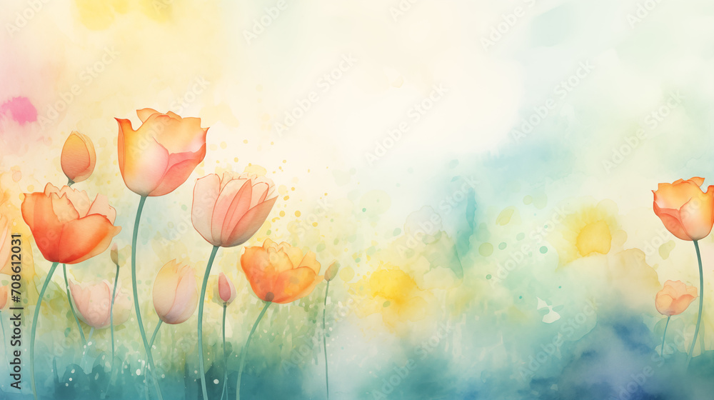 Watercolor floral spring background - obrazy, fototapety, plakaty 
