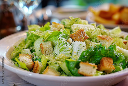 Delicious food, fresh Caesar Salad at a restaurant, tasty dish