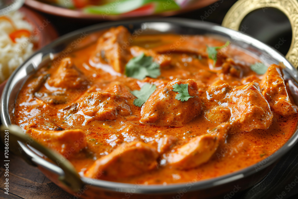 Delicious food, fresh chicken tikka massala at a restaurant, tasty dish Delicious food, fresh chicken tikka massala at a restaurant, tasty dish