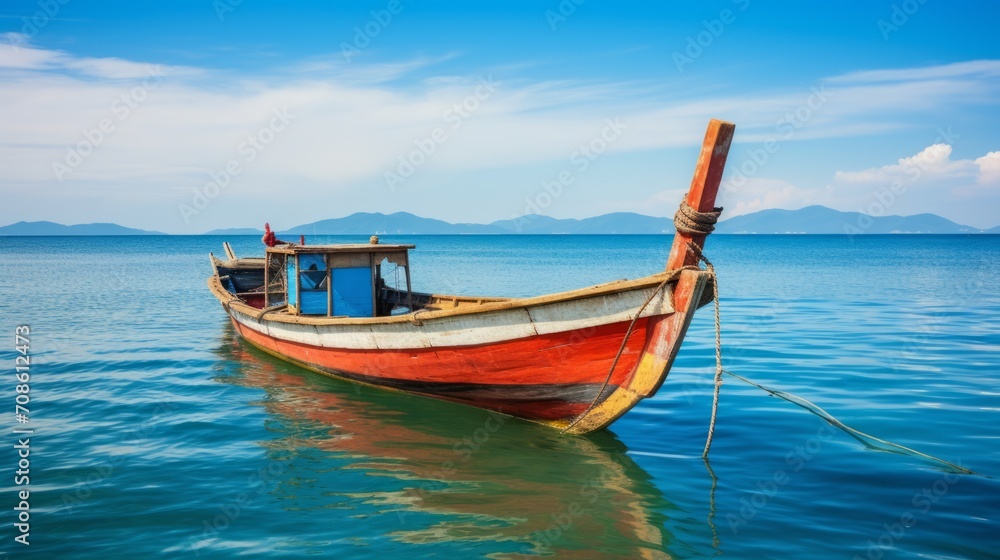Traditional fishing boats on a calm, tropical sea