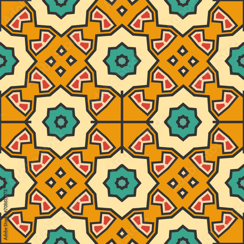 Seamless pattern with a simple green and yellow ornament. Vector illustration