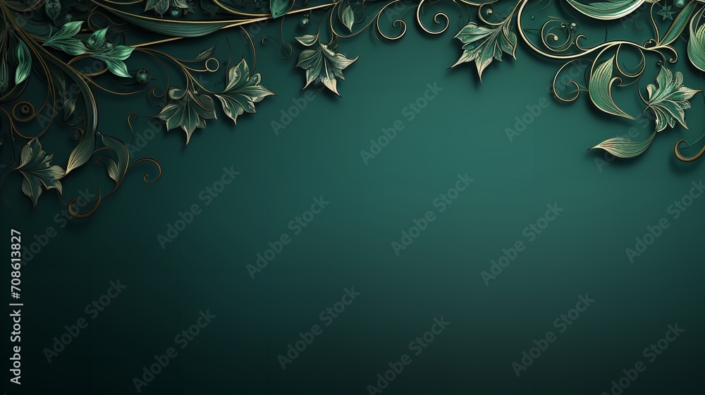 Dark green floral frame with blank space, Generative AI.