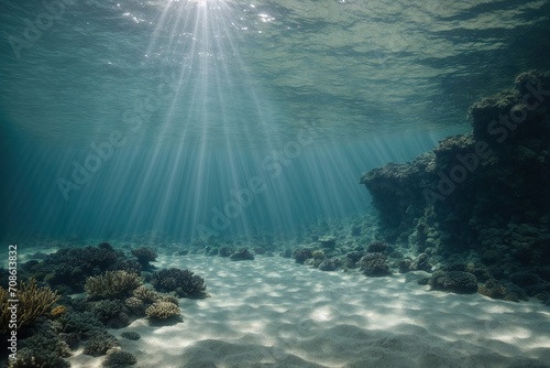  the depths of the deep blue sea with a stunning underwater background, complete with beautiful light rays and a sandy floor that will transport you to a whole new world