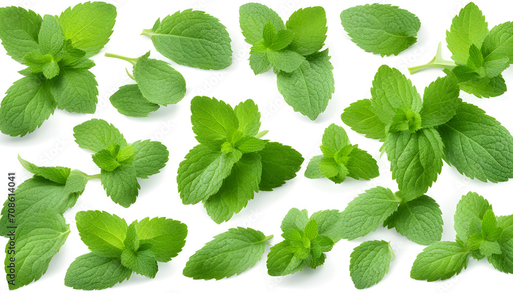 Collection of mint leaves isolated on a white background Collection of mint leaves isolated on a white background