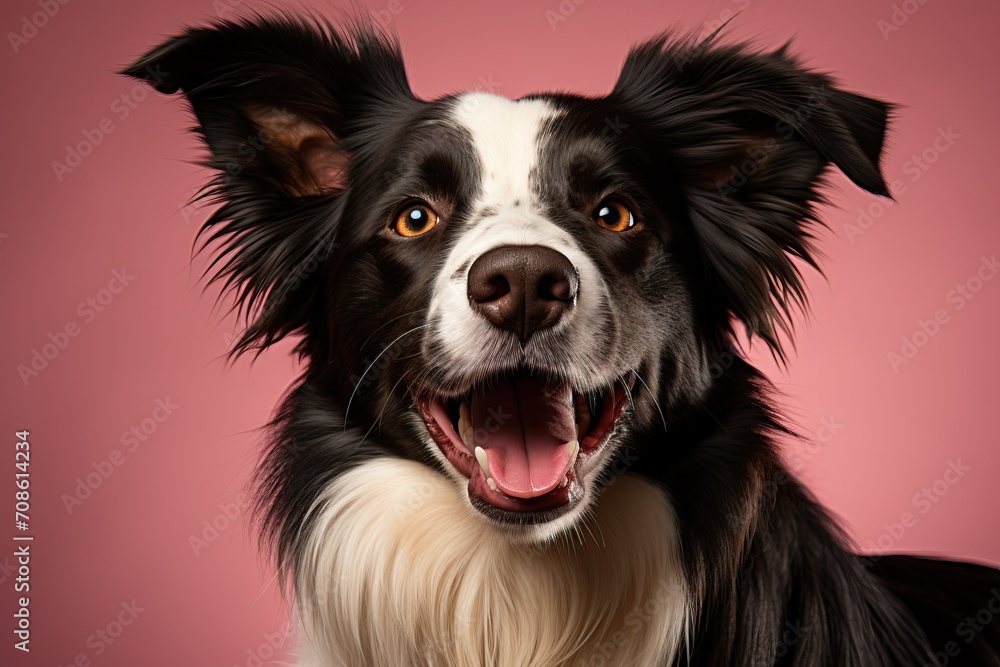 Border collie portrait, banner and copy space, dog front view.