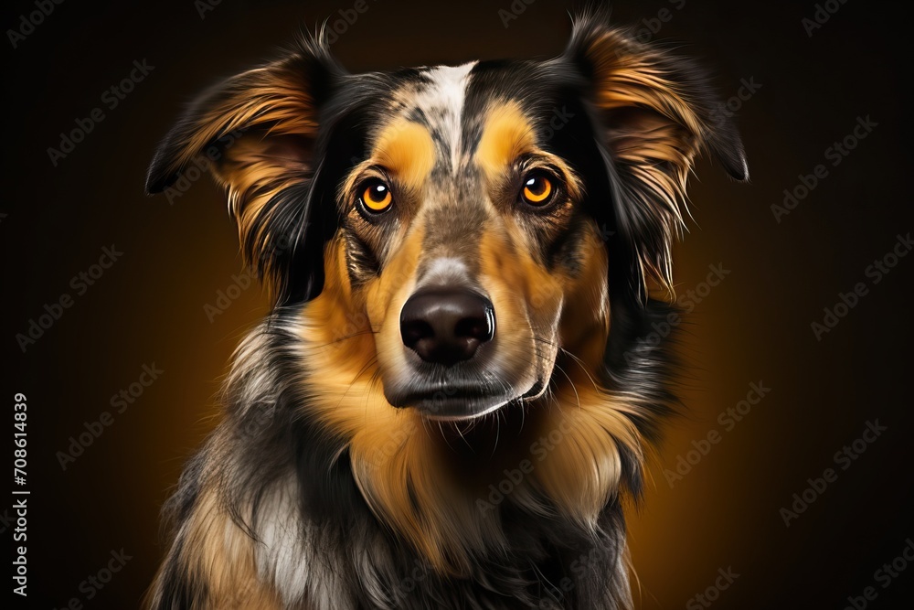 Portrait of German shepherd with open mouth on black and pink background. Portrait of German shepherd with open mouth on black and pink background.