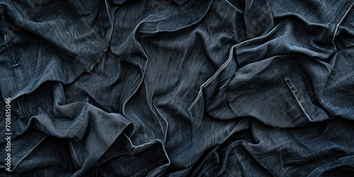 Luxurious Black Denim Fabric with Intricate Weave Details