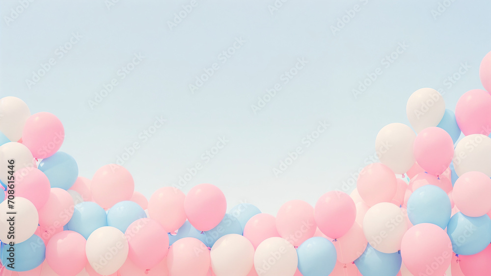 bunch of balloons with a blue sky background