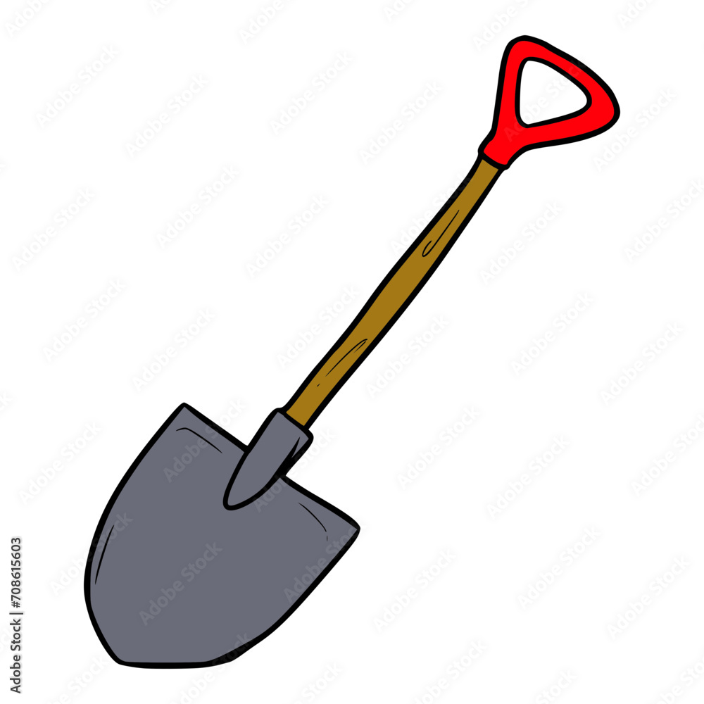 shovel illustration hand drawn colored vector