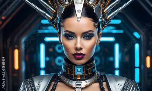 humanoid android robot queen, a concept of the future ai photo