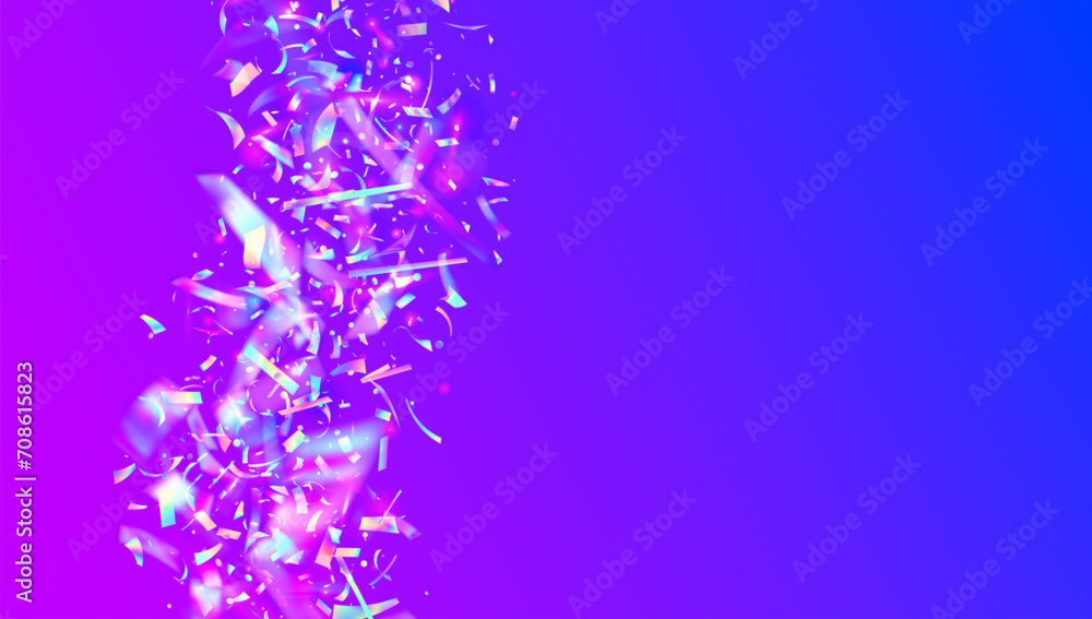 Party Confetti. Cristal Poster. Falling Banner. Purple 3d Glitter. Happy Concept. Laser Birthday Illustration. Rainbow Effect. Carnaval Serpentine. Pink Party Confetti