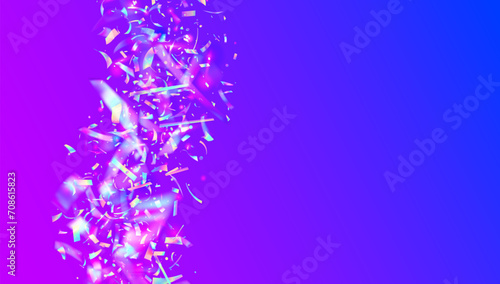 Party Confetti. Cristal Poster. Falling Banner. Purple 3d Glitter. Happy Concept. Laser Birthday Illustration. Rainbow Effect. Carnaval Serpentine. Pink Party Confetti
