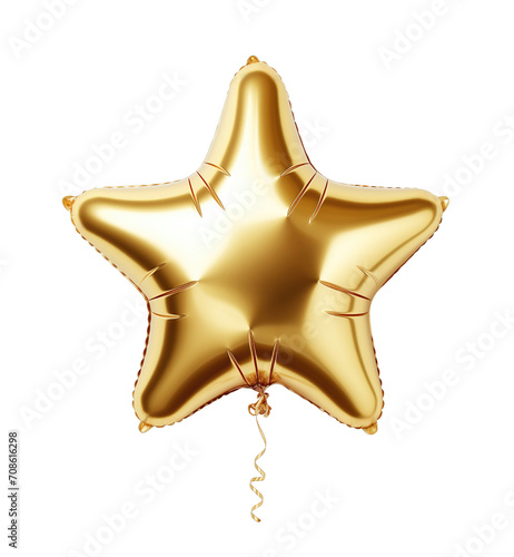 Golden Star Ballon isolated on transparent background. PNG file  cut out