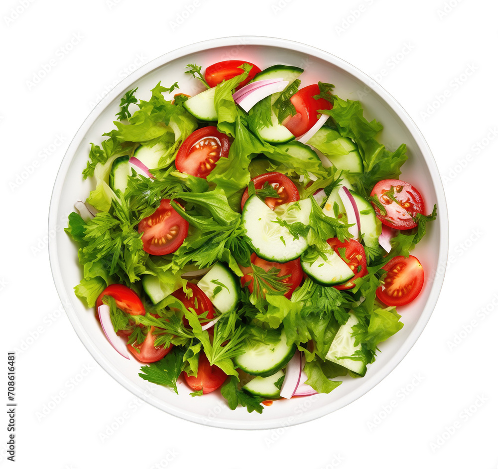 Green salad isolated on transparent background. PNG file, cut out