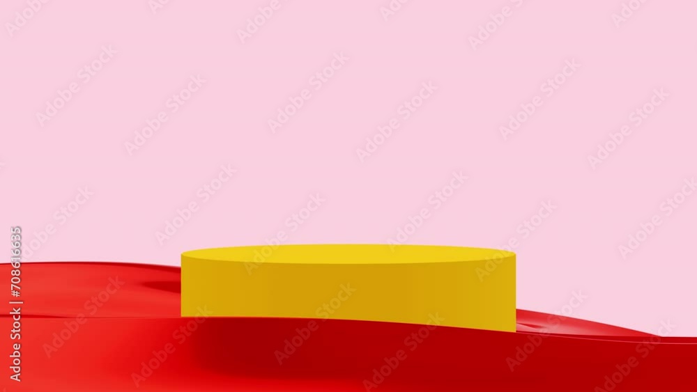 Abstract empty round podium with waving red silk or liquid. Bright product showcase in realistic 3d style. Minimal fashion animation. Abstract empty round podium with waving red silk or liquid. Bright product showcase in realistic 3d style. Minimal fashion animation.