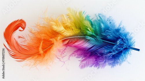 colorful feathers on white background