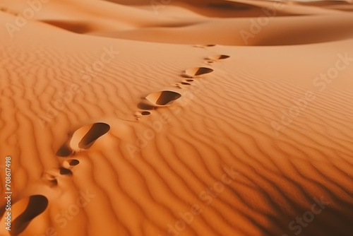 human footprints in the desert. Neural network AI generated art