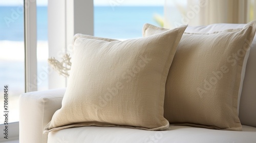 a sand-textured decorative throw pillow, with a soft and inviting surface reminiscent of sandy shores, perfect for adding comfort and style to any space. © Khan