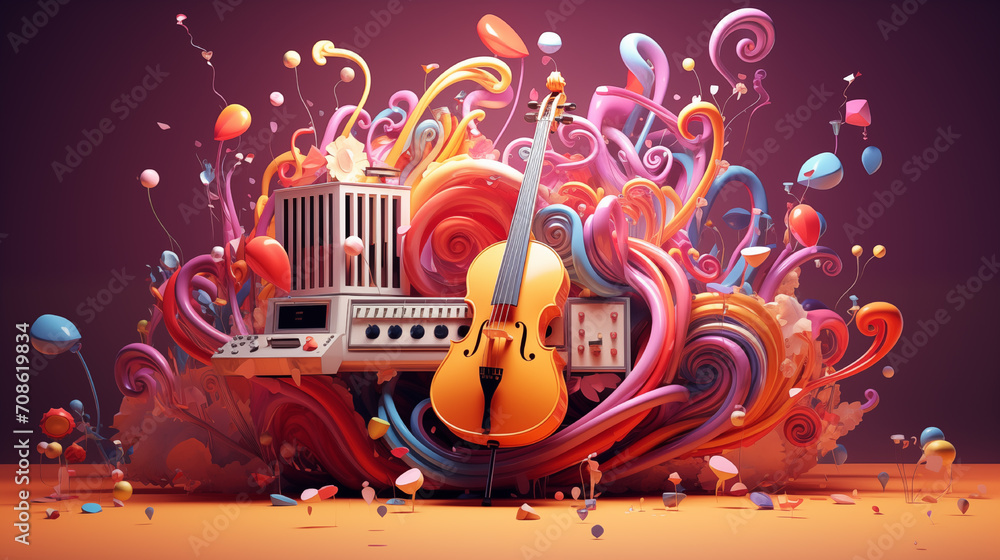 Fototapeta premium music 3d illustration. generative ai