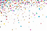 Colored confetti and paper on the white background. Bright Foliage Vector White Background. 