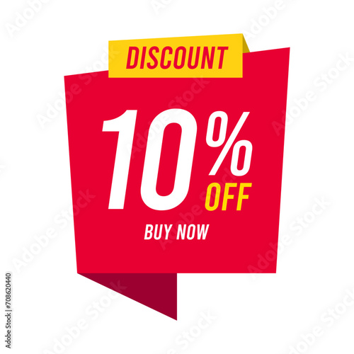 Discounts 10 percent off. Red template on white background. Vector illustration
