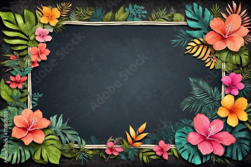 vivid floral watercolor frame with aged paper, lush tropical blossom designs for joyous greetings, kudos, invitations, and cards