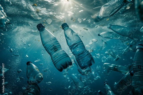 Ocean Pollution: Plastic Bottles Washed Ashore