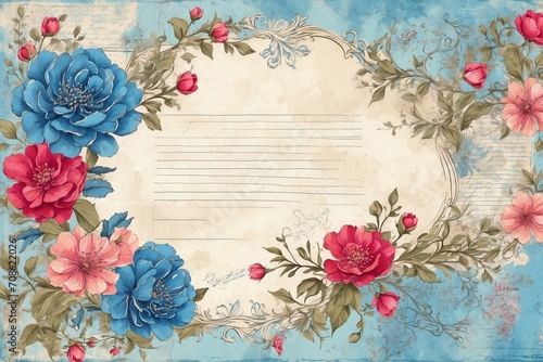 blossom vintage background with elegant flowers, intricate frame, aged paper designs for sophisticated wedding cards and invitations
