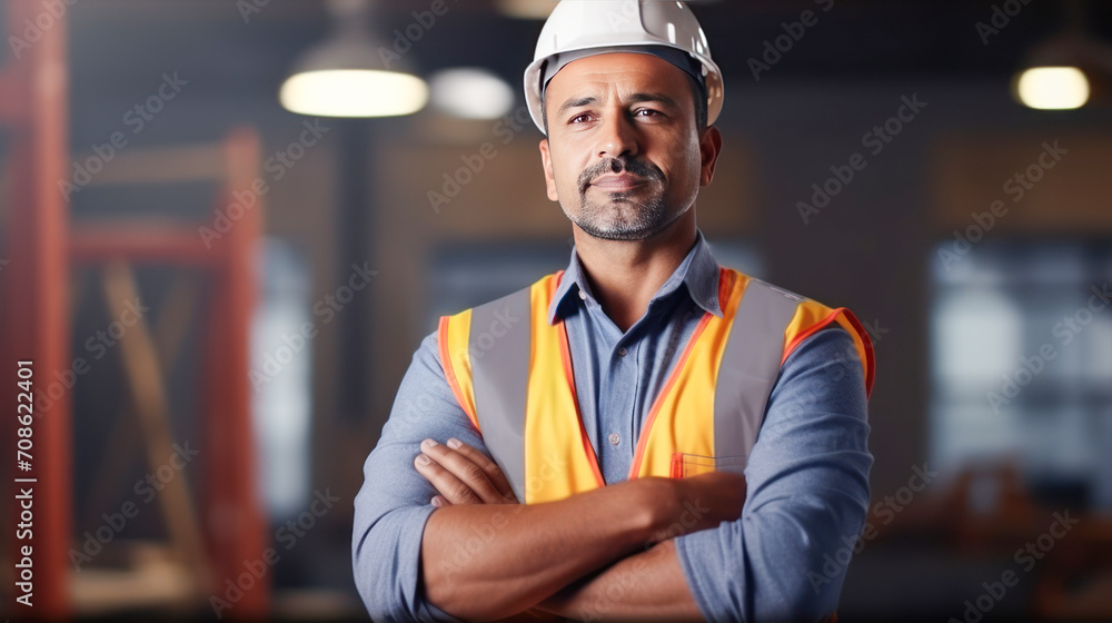 Indian male engineer standing confidently at factory Indian male engineer standing confidently at factory