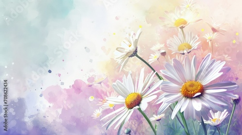 Art floral background with Daisies flowers  copy space.