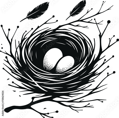 Bird nest black color vector image photo