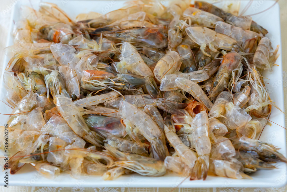 Shrimp shells and heads in fine detail