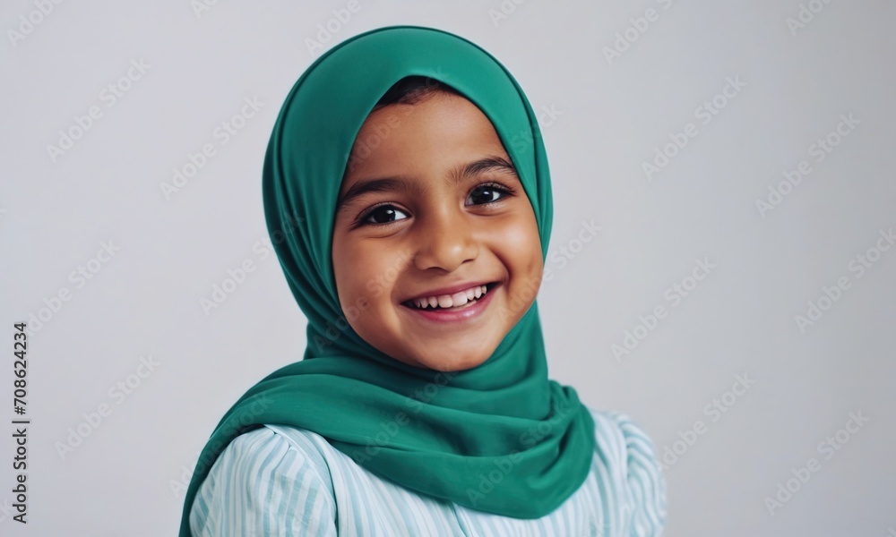 happy little muslim girl, little child, children's emotions, portrait of children, happy children