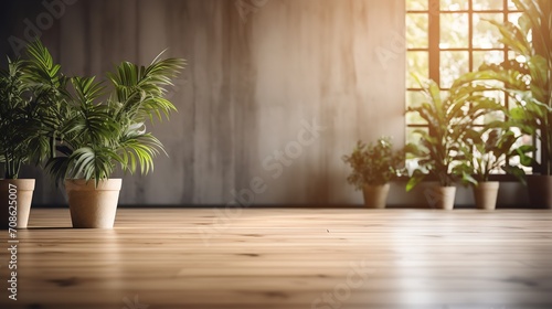 Vacant room with dark walls and plants with wooden floor  eco friendly concept  Generative AI.