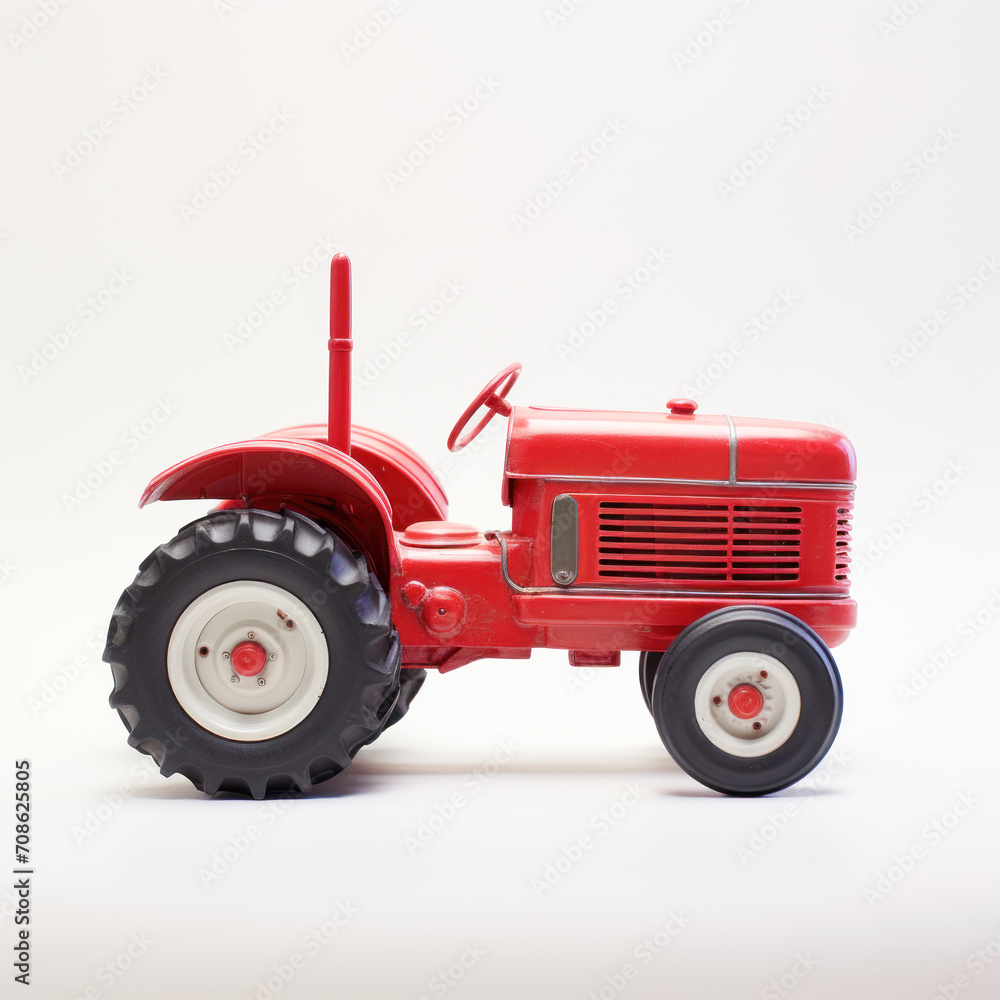 Obraz premium Red color tractor on white background.
