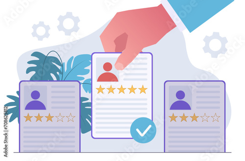 Human resources. HR manager picks a resume.