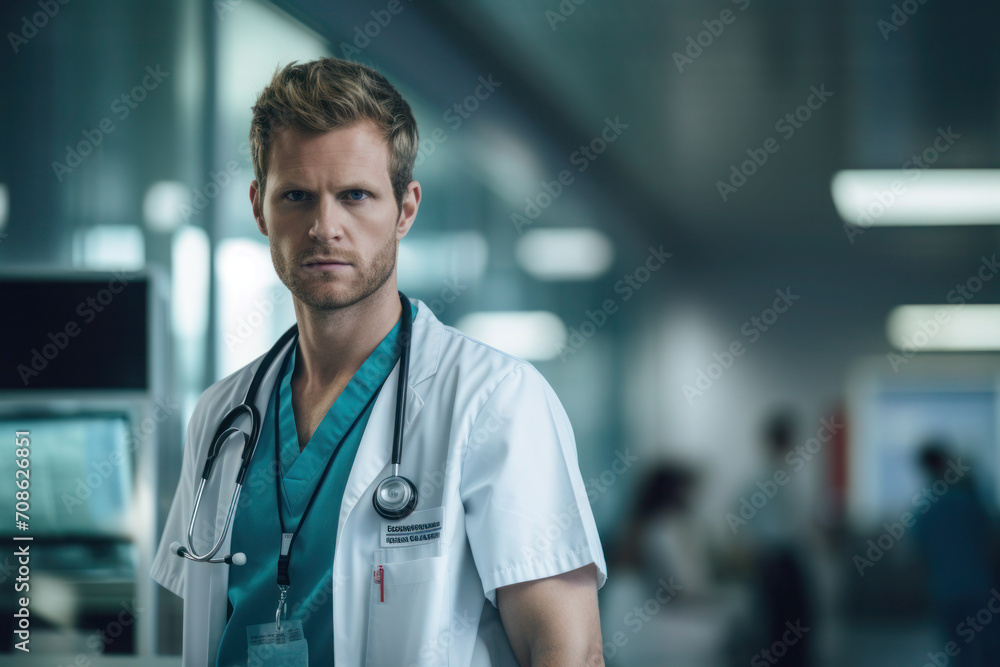 Male doctor, medical worker wearing uniform in a hospital Male doctor, medical worker wearing uniform in a hospital