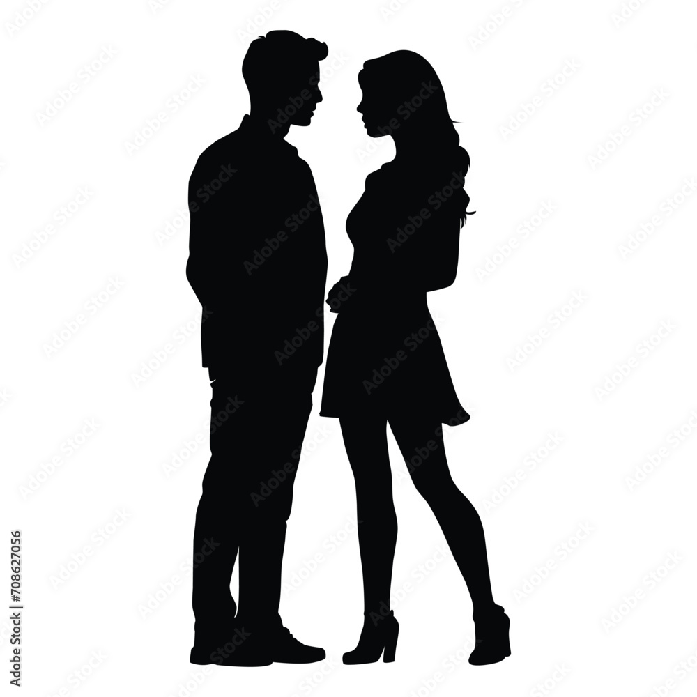 silhouette of a couple lover on white background