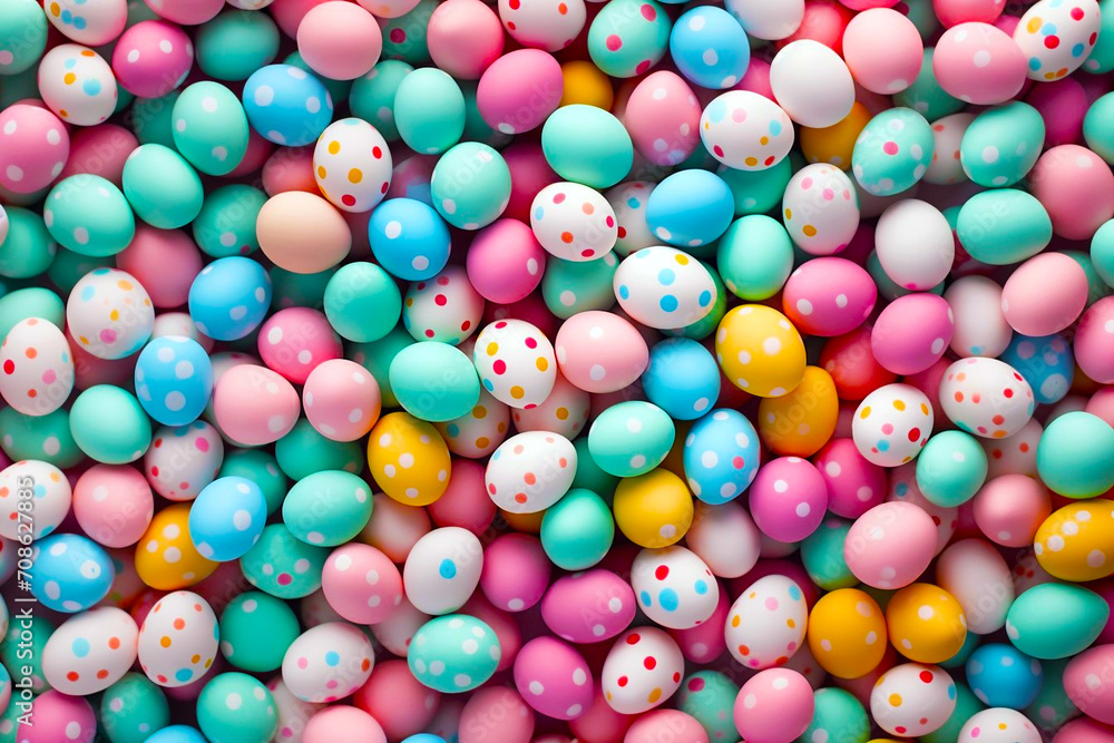 Pile of bright and colorful pastel Easter Eggs top view festival background. Pile of bright and colorful pastel Easter Eggs top view festival background.