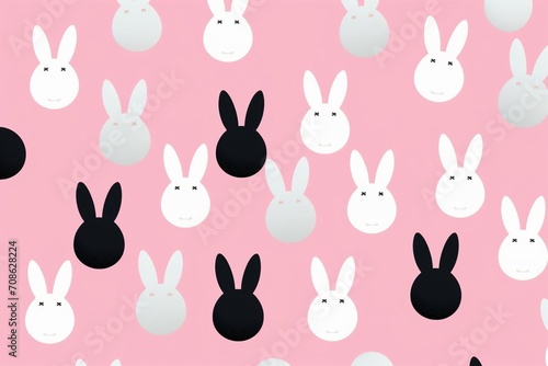 Cute Easter pattern design with funny cartoon characters of bunnies. Pink background