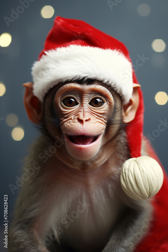 a monkey in a Santa Claus hat. year of the monkey concept