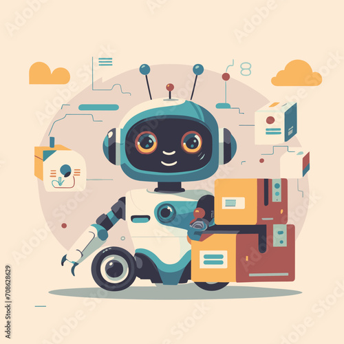 2d vector illustration colorful technology , ai robot making jobs helping people colorful design